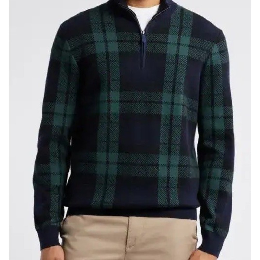 Vineyard Vines Boathouse Plaid Quarter Zip Merino Wool Cotton Sweater Mens L